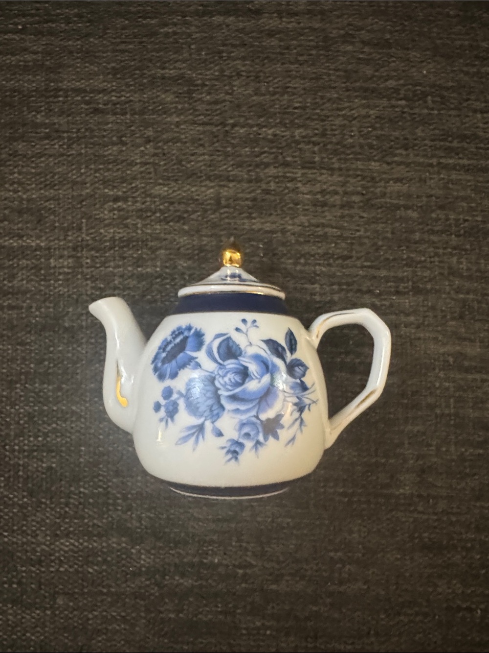 White and Blue Floral Ceramic Teapot with Gold Accent night light